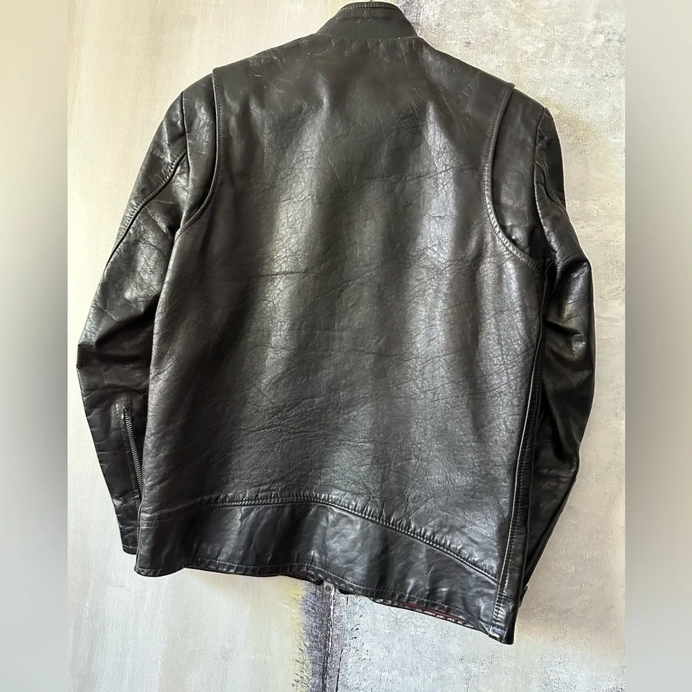 Vintage Black Leather Motorcycle Jacket by British Sportswear, M